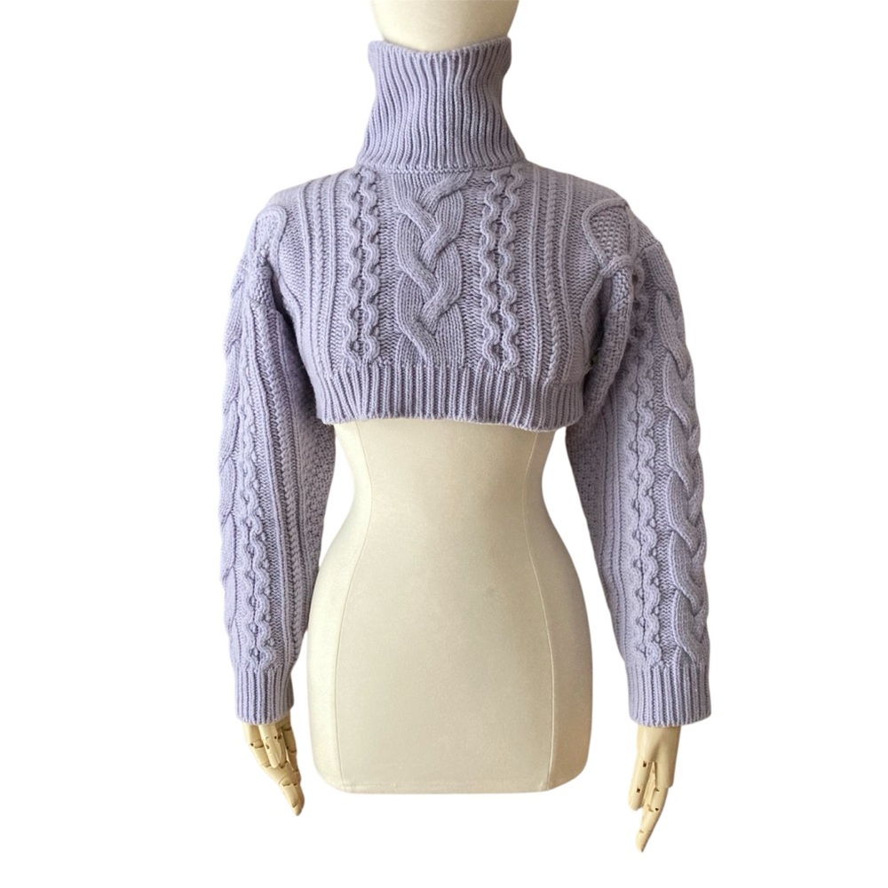 3.ANOTHER | Korean Wool Blend Cable Knit Cropped Sweater Lilac Purple Sz S